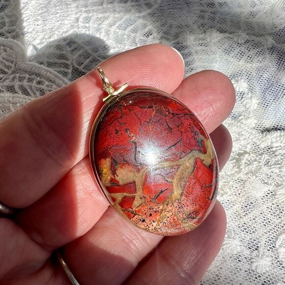 Vintage Reversible Agate & Pink Quartz 12KT Gold Fill Pendant - Picture 2 of 10